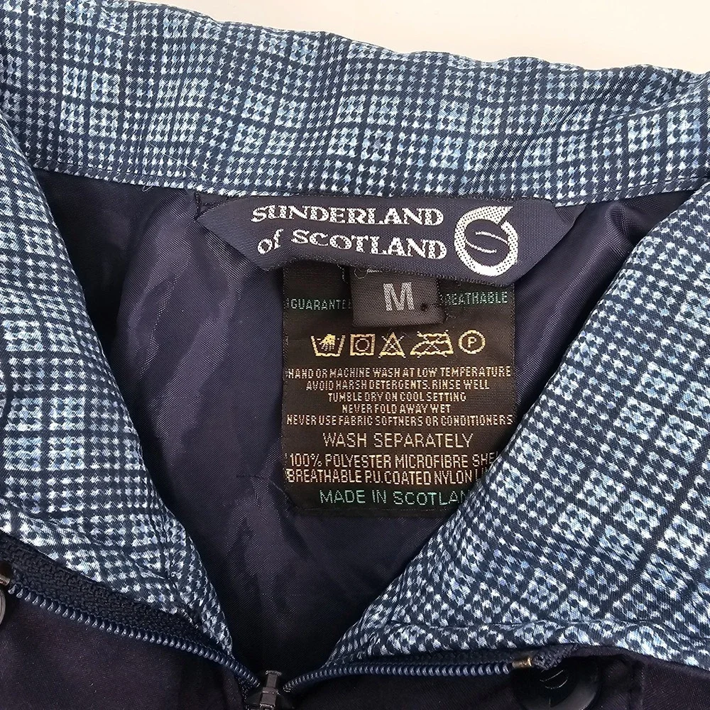 Sunderland of Scotland Golf Jacket Blue Check Windbreaker Men's Medium Made...‎